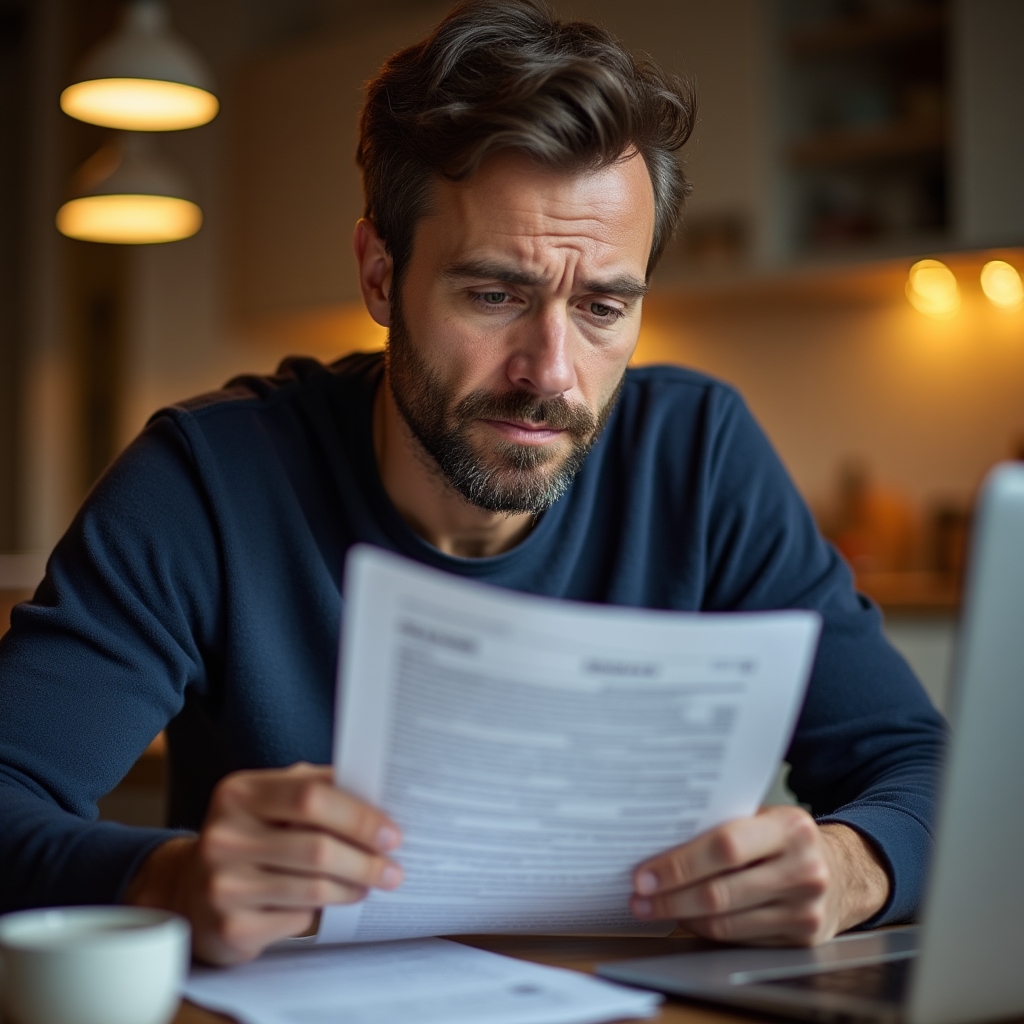 Einzelunternehmer liest verwirrendes Steuerdokument